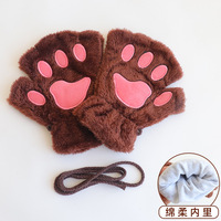 Mode femmes fille belle hiver mignon mitaine doux demi doigt gants chaud patte griffe en peluche gants sans doigts