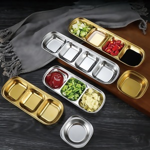 Stainless Steel Dipping Dish Multi Compartment Rectangular For Party Barbecue Hot Pot Sauce Serving - Product Image 1
