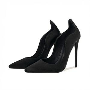 Robe de soirée escarpins pour femmes bout pointu 12CM talon aiguille faux daim ondulé découpe latérale bouche peu profonde plusieurs couleurs - Product Image 6