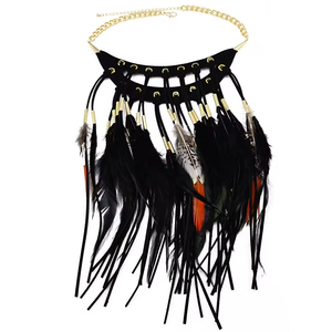 Collier en cuir et métal avec pampilles en plumes, style bohème <span class=keywords><strong>chic</strong></span>, accessoire de décoration indienne, vente en gros - Product Image 6
