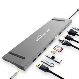 10 ב 1 סוג C Usb רכזות 100PD 4K HDTV VGA כרטיס קורא SD TF Rj45 1000M 3.5mm לאוזניות עבור Macbook