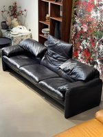 Canapé en cuir véritable ciré à l'huile de style rétro, fonctionnel, 3 places, droit, de luxe, pour salon, modèle Maralenga