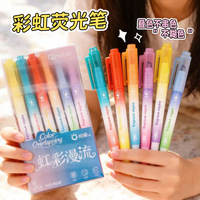 Fournitures scolaires, lot de 12 stylos surligneurs à double tête, dessin animé mignon, couleurs vives