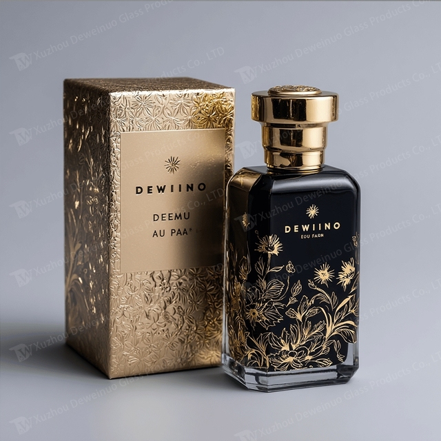 New Model Black Perfume Bottle 50MI 100MI Perfume Bottle Empty Unique Perfume Bottle with Box and Luxury Lid