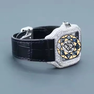 Reloj de Mujer con Correa de Cuero, Forma Cuadrada, Incrustaciones de Diamantes de Laboratorio, Cuarzo, Caja de Acero Inoxidable, Esfera Analógica, Cristal de Zafiro - Product Image 1
