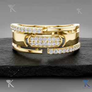 Anillo de Diamante Cultivado en Laboratorio, Oro Sólido, Patrón Geométrico Vintage, Banda Ancha, Joyería Fina, Hecho a Medida, Regalo de Aniversario para Mujer, Venta al Por Mayor - Product Image 1