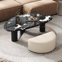 Table basse de luxe minimaliste haut de gamme avec plateau en marbre naturel et structure en bois massif BTCT020 pour salon ou appartement