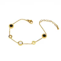 Goldfarbenes Stilvolles Kettenarmband aus Edelstahl, Zierliches Rundes Schwarzes Einlege-Armband, Verstellbarer Modeschmuck für den Alltag