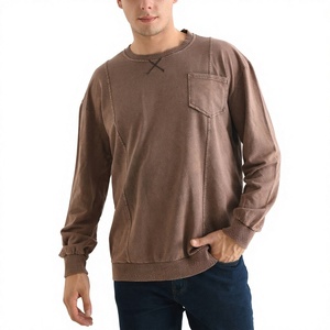 Men's Long Sleeve O-<b>Neck</b> 100% Cotton Sweatshirt Solid Color Casual Front Logo Pocket Design Regular Fit Knitted - Product Image 3