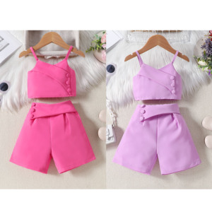 Ensemble de vêtements pour filles d'été tendance, veste et short uniques en rose rouge, tissu en coton doux, vêtements pour enfants - Product Image 2