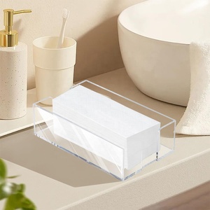 Kotak Tisu Akrilik Multifungsi Desain Modern Transparan Dispenser Meja Penyimpanan Kertas Datar untuk Kamar Mandi Kantor Wajah - Product Image 6