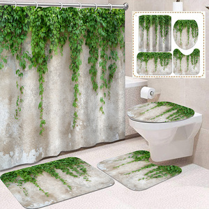 Rideau de Douche en Polyester Imprimé Numérique Motif Lierre Vert, Rideau de Salle de Bain Imperméable, Impression Personnalisée, Vente en Gros, Moderne - Product Image 1