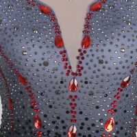 Robe de danse courte à col haut, épaules dénudées, manches longues, dégradé de strass et franges pour la danse latine, performance et compétition