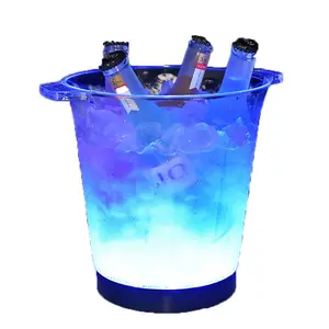 ถังน้ำแข็ง LED ความจุหลายแบบ,ถังแชมเปญไวน์เครื่องดื่มมีไฟ Led กระพริบพลาสติกอะคริลิคขนาดใหญ่โลโก้ที่กำหนดเอง