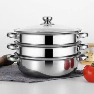 Casserole vapeur en acier inoxydable 28 cm, double couche, multi-usages, pour cuisinière à induction, avec panier vapeur - Product Image 4
