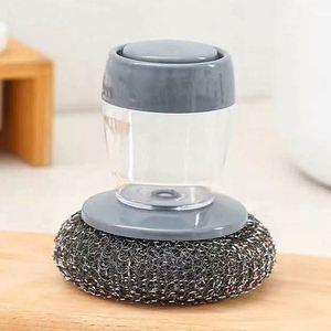 Dish <b>Brush</b> with Soap Dispenser, Non-Scratch Kitchen Steel Wool Scrubber for Pot Pan, Scrubbing Scouring Pad - Product Image 5