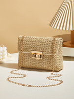 Sac à main en paille tissée pour femme, couleur unie, sac à main tendance, fermeture à loquet, motif géométrique, sac à bandoulière tissé à la main pour femmes