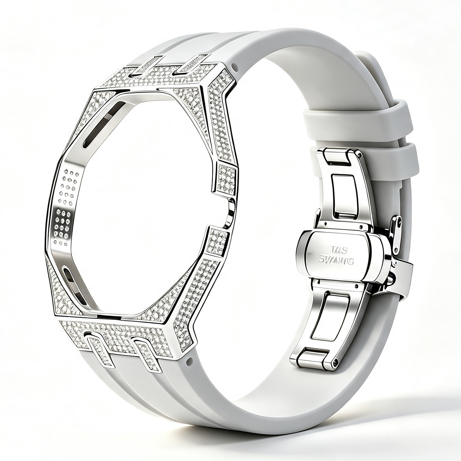 Bague argentée, diamant blanc, position 3 heures.
