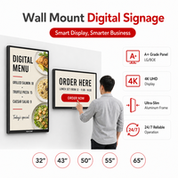 Papan Menu Digital Restoran, Layar Signage Digital Dinding 4K UHD 250cd hingga 450cd, Layar Sentuh 32 Inci
