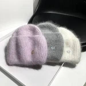 Penjualan Laris Topi Musim Dingin Kustom Topi Beanie Rajutan Bulu Kelinci Angora Asli dengan Kualitas Baik