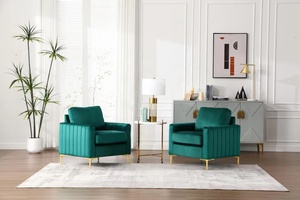Fauteuils avec accoudoirs en <span class=keywords><strong>bois</strong></span>, design de cadre de meubles, pieds en métal décontractés, style moderne, canapés en velours français rembourrés individuels - Product Image 6