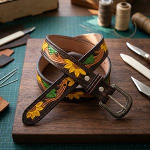 Ceinture pour enfants en cuir de vache véritable faite à la main, avec boucle à ardillon carrée en acier, style vintage, écologique, imperméable, haute résistance, largeur 3,8 cm - Product Image 1