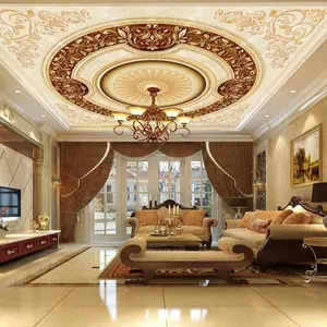 European Luxury Gold Ceiling Light Mural Wallpaper For Hotel Lobby Decoration