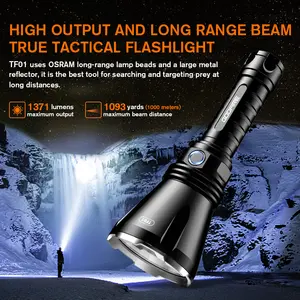 GODFIRE wiederaufladbare LED-Taschenlampe 1 km IP55 wasserdichte Taschenlampe TF01 Langstrahler Fernlicht-Spiegellicht für Wandern und Jagen