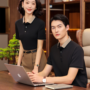 2025 mùa hè mới thời trang nam nữ áo polo chống nhăn vải dệt kim co giãn không biến dạng màu tương phản golf ngắn - Product Image 3