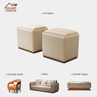 Tabouret carré beige en cuir véritable de luxe léger, idéal pour la chambre et le salon, parfait pour se préparer et changer de chaussures