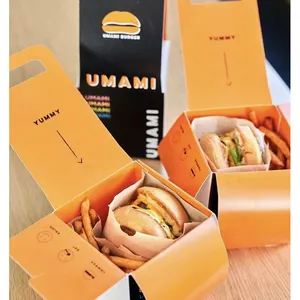 Tùy chỉnh phổ biến nhất có thể gập lại Burger nhà hàng thức ăn nhanh cấp giấy Hot Dog bao bì hộp