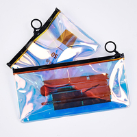 Sac à fermeture éclair en PVC holographique rose miniature personnalisé avec impression de logo pour l'emballage de bijoux, bracelets, boucles d'oreilles, bagues