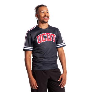 T-shirt personnalisable noir et rouge évacuant l'humidité pour pom-pom girls masculins uniformes confortables pour pom-pom girls masculins - Product Image 1