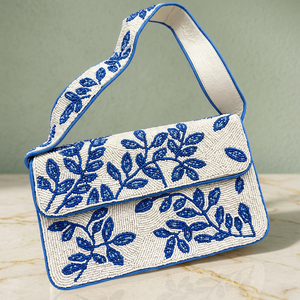 Handmade <b>Blue</b> Floral Glass Beaded <b>Clutch</b> Embroidered Women's Designer Button Closure Lightweight Flap Purse Wholesale OEM ODM - Product Image 3