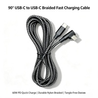 Câble USB C vers USB C en nylon tressé à angle de 90 degrés, charge rapide PD 60W, transfert de données 480 Mbps, cordon de type C pour jeux, longueur personnalisée