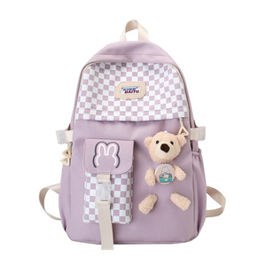 Cartoon Checkerboard Children's Japanese College Style High Beauty Girls' Backpack Four Piece Set - Product Image 6