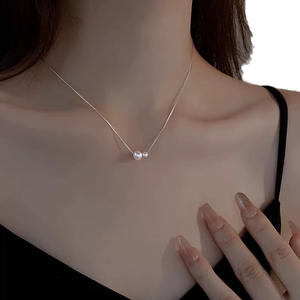 Collar de Perlas de Agua Dulce Naturales de Doble Intensidad de Luz para Mujer, Cadena de Clavícula de Plata 925 con Forma Casi Perfectamente Redonda - Product Image 5