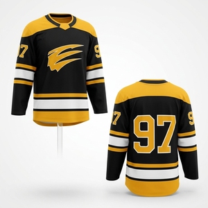 Maillots de hockey sur glace personnalisés classiques professionnels avec broderie, écussons en twill cousus et col lacé - Product Image 2