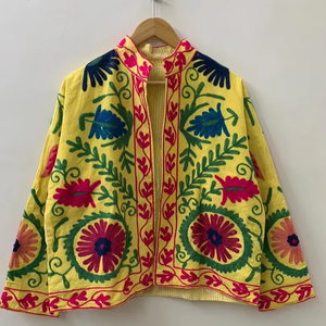 Chaqueta de algodón indio Suzani bordada a mano abrigo colorido étnico Chic Suzani prendas de vestir exteriores para trajes de temporada - Product Image 1