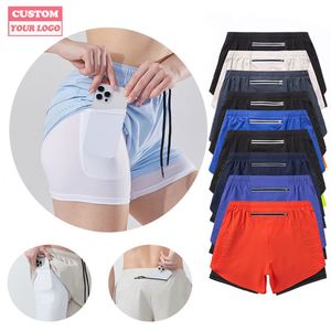 Shorts de sport personnalisés avec logo, poche zippée, vêtements de course légers, 3 pouces, pour la course à pied, les gymnases et les événements de marathon pour garçons - Product Image 1