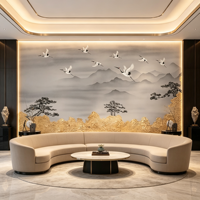 Dinding Latar Belakang Awan Pinus Mewah, Wallpaper Burung Bangau Cina Baru untuk Foyer, Ruang Makan & Kamar Tidur