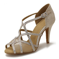 Chaussures de danse de salon/latine pour femmes, ornées de diamants, à talons hauts, à découpes tendance, semelle en daim, chaussures d'intérieur à semelle souple
