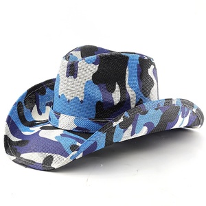 Nuevo Sombrero <span class=keywords><strong>Vaquero</strong></span> Occidental con Estampado de Camuflaje y Rayas, Unisex, 100% Paja de Papel, para Viajes al Aire Libre, Equitación, Protección Solar, Estilo Jazz - Product Image 1