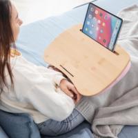 Table pour ordinateur portable avec plateforme en bambou Bureau pour ordinateur portable en bambou avec coussin d'oreiller sur lit & canapé & pouf