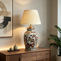 Traditionelle Asiatische Übergroße Tischlampe 84cm Hoch Brauner Phönix-Vogel Blumen-Keramikkörper Plissierter Lampenschirm für Lobby-Hotel-Dekoration