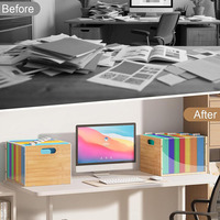 Boîte de rangement pour dossiers en bois de bambou avec façade en acrylique transparente, organiseur de documents de bureau pour la maison ou le bureau