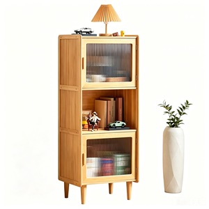 Bookshelf With Doors 3 Compartments Storage <b>Cabinet</b> For <b>Living</b> <b>Room</b> Bedroom Floor Standing - Product Image 5