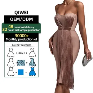 OEM/ODM 2023 gaun wanita ukuran Plus bahu terbuka gaun pesta rumbai tanpa lengan gaun seksi wanita klub malam