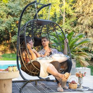 Dwoo Fauteuil <span class=keywords><strong>suspendu</strong></span> <span class=keywords><strong>double</strong></span> d'extérieur toutes saisons, robuste, pour 2 personnes, type fauteuil œuf - Product Image 3