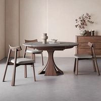 Ensemble de table à manger extensible ronde moderne avec pieds en bois massif pour la cuisine, le salon, la salle à manger